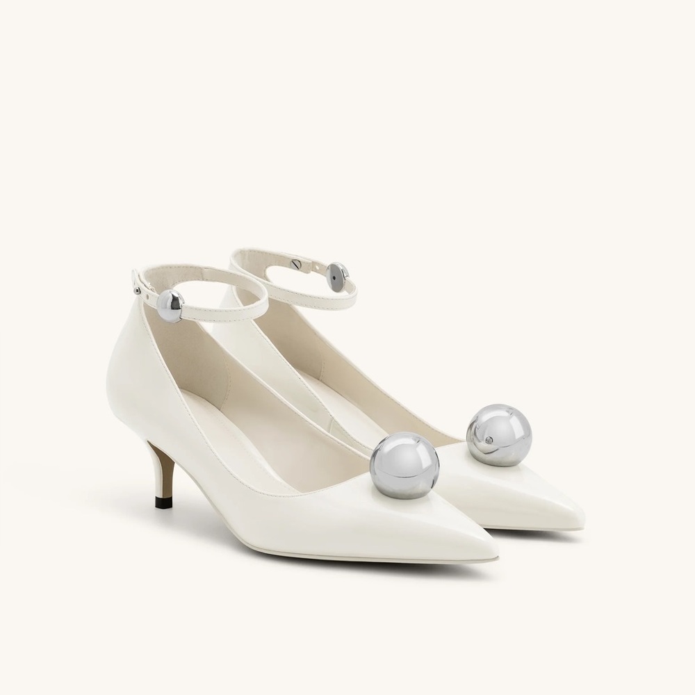 JW PEI Jewel Buckle Kitten Heels Pumps - White